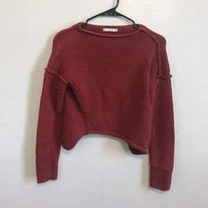 ZARA Rust Crotchet Knit Cropped Sweater Size Medium
